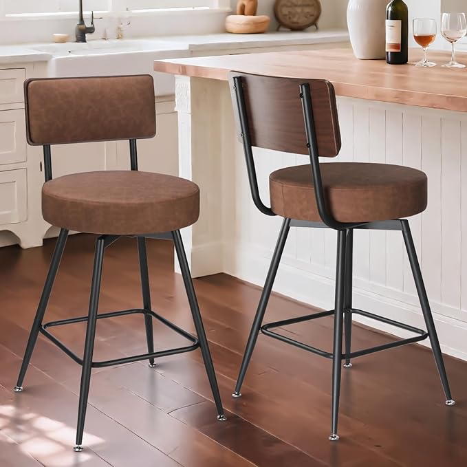 Bar Stools Set of 2, 25 Inch Swivel Bar Stools Bar Chairs, Faux Leather Counter - Image 2