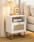 Rattan Nightstand, Boho Night Stand Farmhouse Wood Bedside Table by Unknown