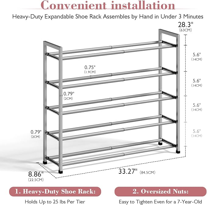 Bumusty 5-Tier Expandable Shoe Rack - Image 3