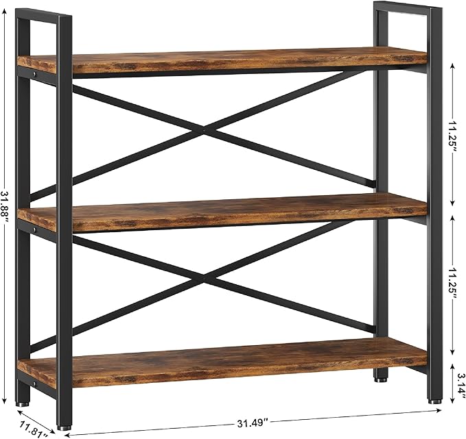 Homeiju 3 Tier Bookshelf 31.49" Width, Wood and Metal Etagere Bookcase - Image 3