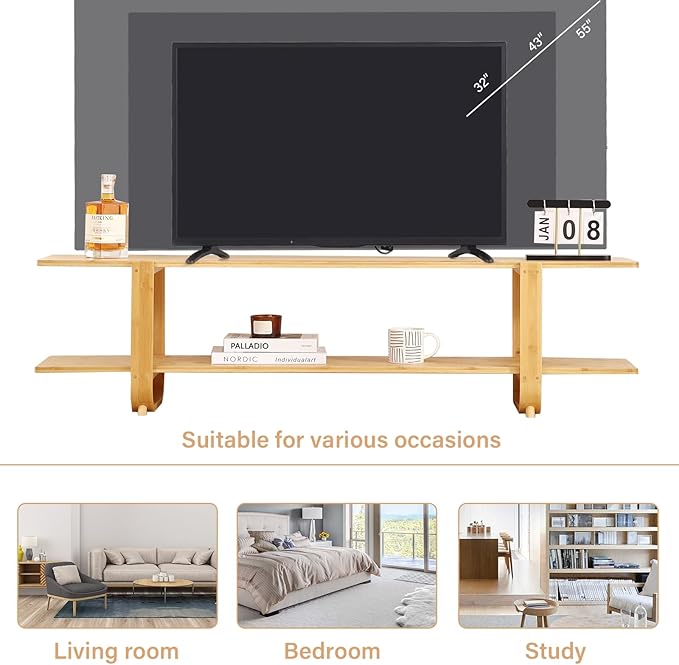 Tiita Bamboo TV Stand for 55 Inch TV, Entertainment Center - Image 7