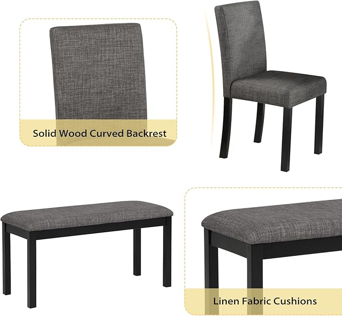 6-Piece Solid Wood Dining Table Set, Including 1 Dining Table, 4 Upholstered - Image 5