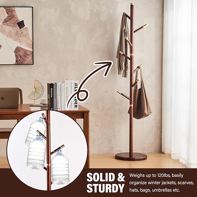 CozyDH Coat Rack Freestanding Solid Wood Coat Rack Stand, Coat Tree Freestanding - Image 3