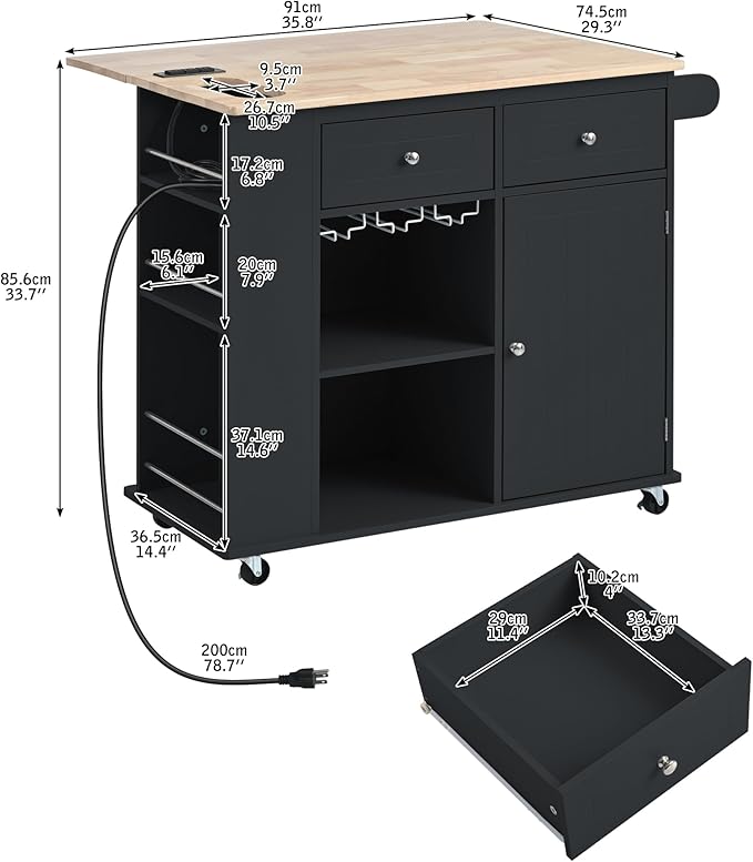 Merax Rubber Wood Kitchen Island - Image 2