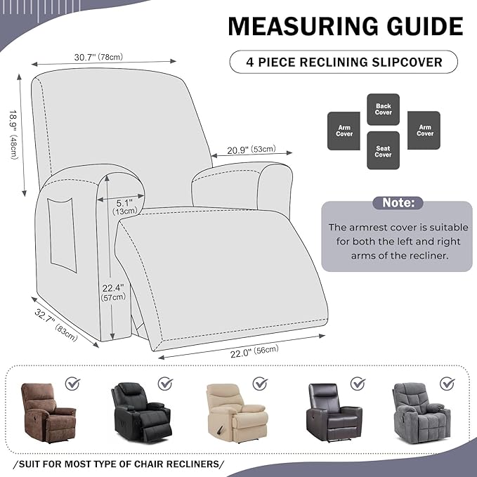 vctops 4 Pieces Geometric Jacquard Plush Recliner Slipcovers Soft Fuzzy Fluffy - Image 2