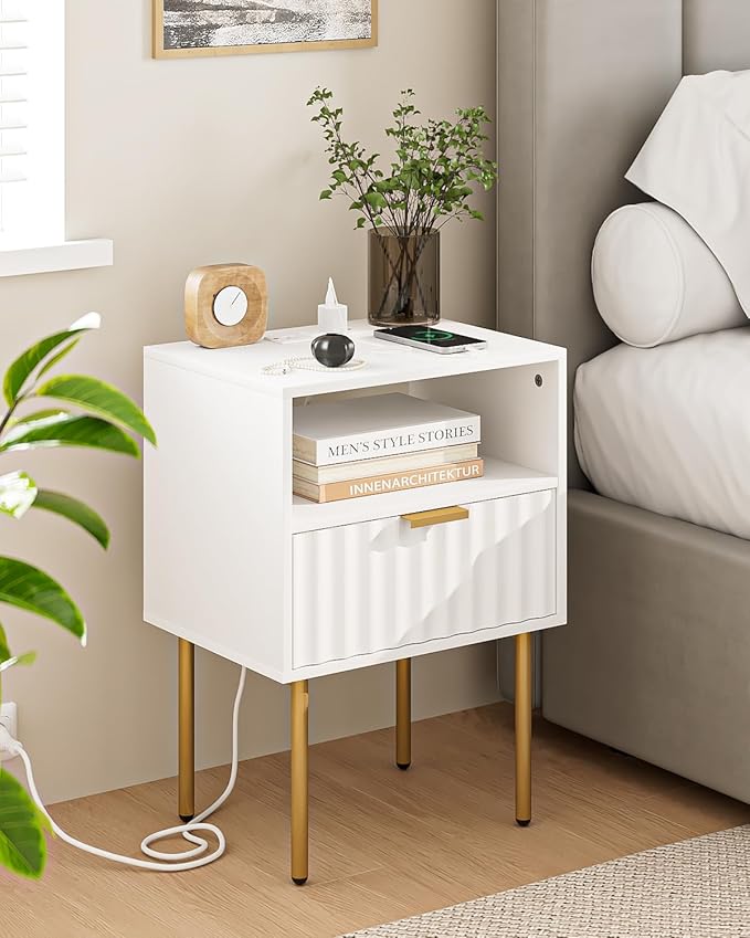 Masupu Nightstand with Charging Station, Mid-Century Modern Bedside Table with - Image 5