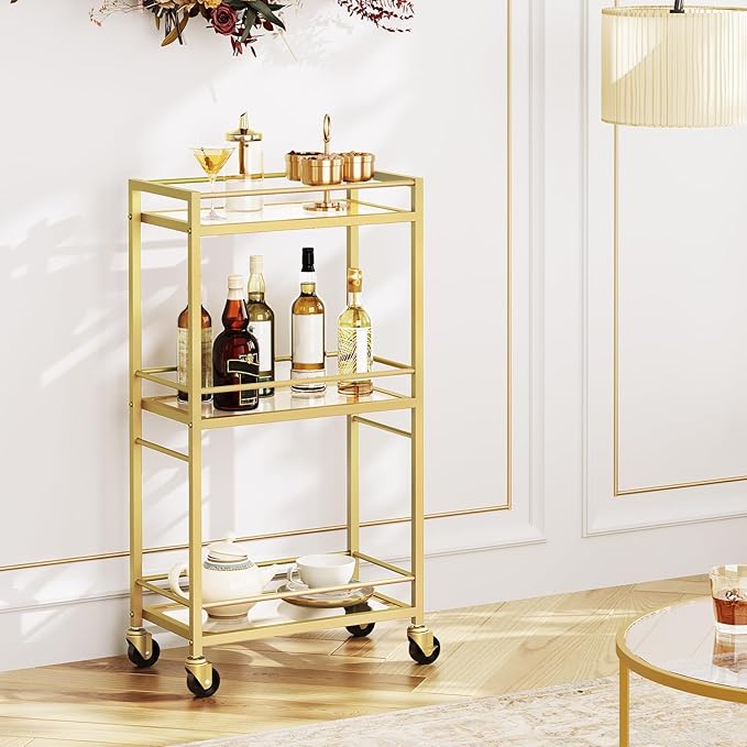 Bar Cart for The Home, 3-Tier Drink Cart on Wheels, Home Bar Serving Cart - Image 2