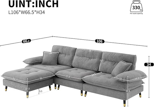 106" L Shaped Convertible Sectional Sofa, 4 Seat Tufted Cloud Couch Set - Image 2