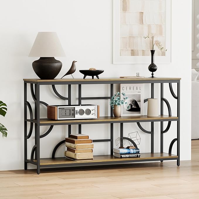 55'' Industrial Sofa Table, 3-Tier Storage Console Table - Image 9