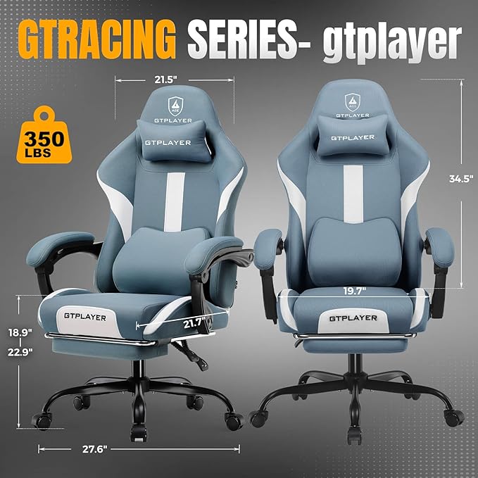 GTRACING Gaming Chair with Foot Rest & Pocket Spring Cushion, Breathable Fabric - Image 2