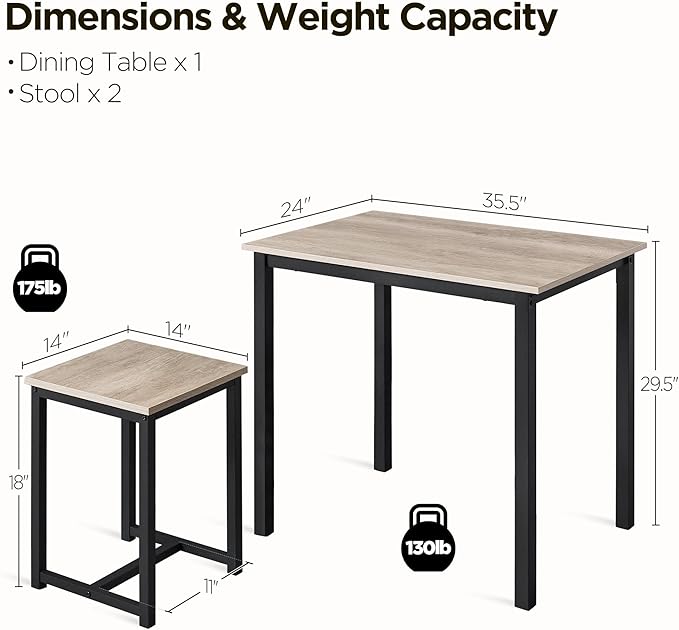 Yaheetech 3 Piece Dining Table Set - Image 3