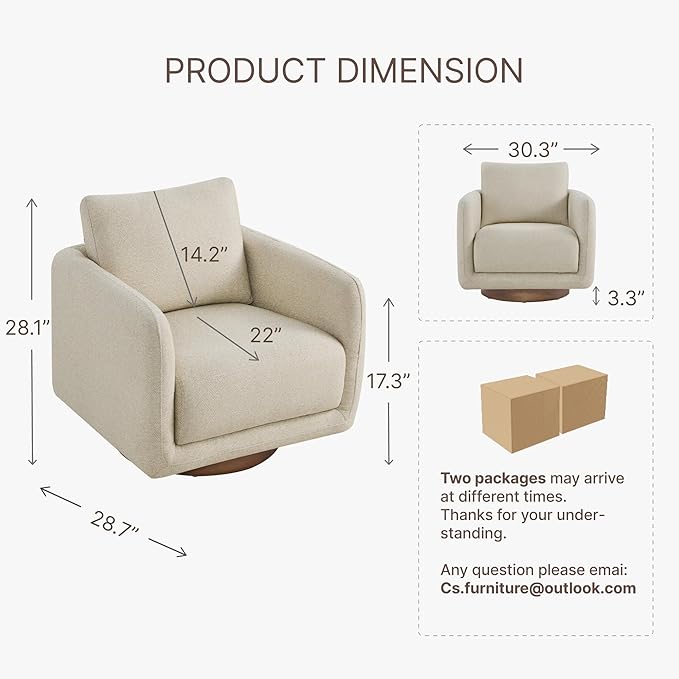 Modern Swivel Accent Chair, 360° Rotating Round Barrel Armchair - Image 2