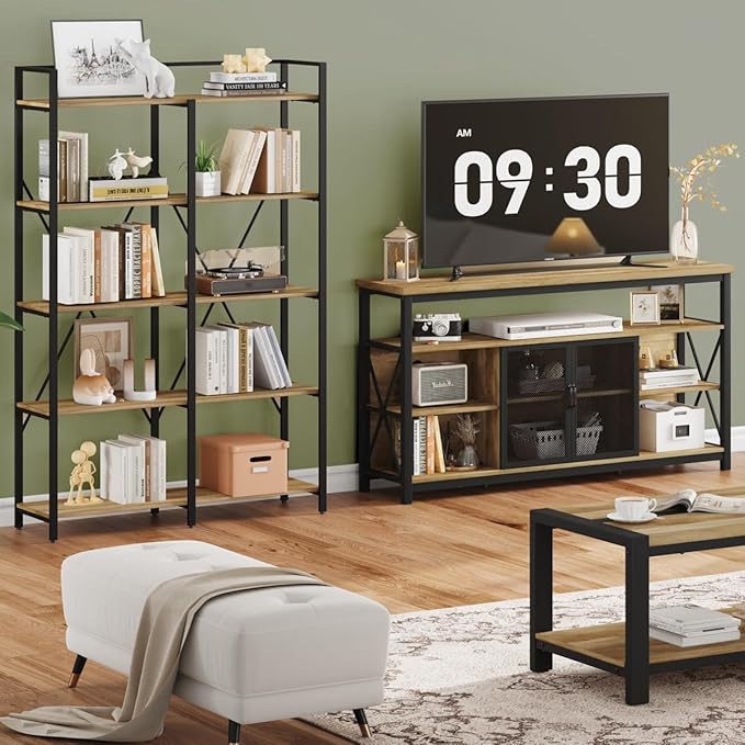 BON AUGURE Tall TV Stand for 65 55 Inch TVs, Industrial Entertainment Center - Image 2