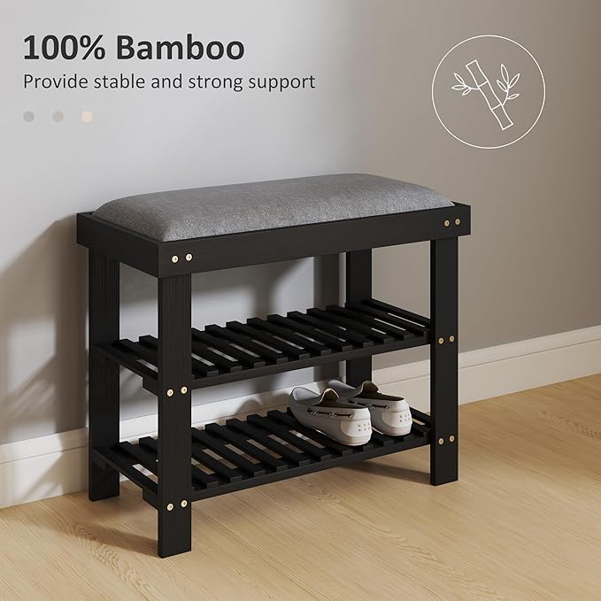 HOMCOM Bamboo Shoe Bench, 3-Tier Entryway Bench - Image 6