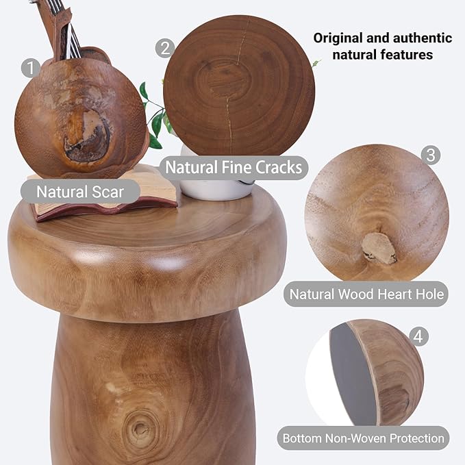 TORMAYS HOME Handmade Wood Side Table Tree Stump End Table Solid Wood Stool - Image 3