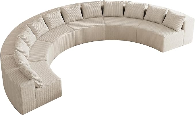 KEIKI Corduroy Curved Sectional Sofa, 6 Seater Symmetrical Modular Semi - Image 6