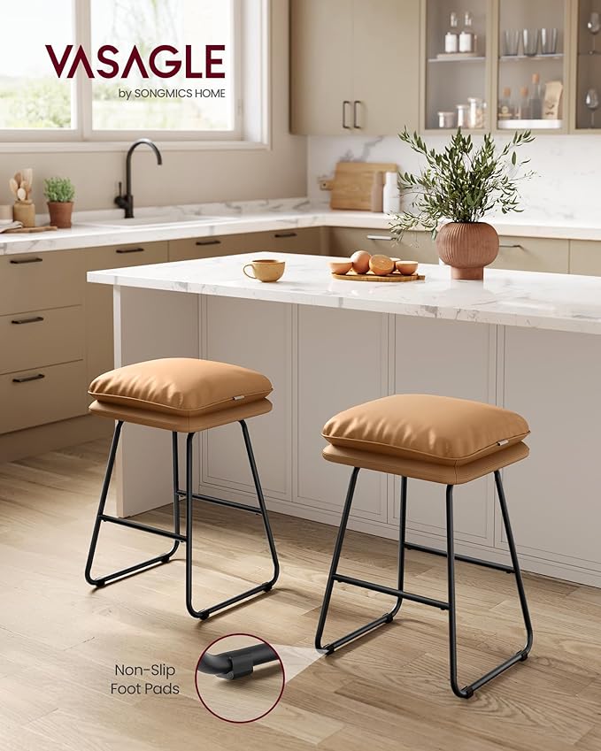 VASAGLE Bar Stools Set of 2, Counter Height Bar Stools, Leather Counter Stools - Image 6