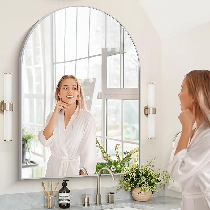 Arched Bathroom Mirror, 36x48IN Silver Bathroom Mirror - Image 4