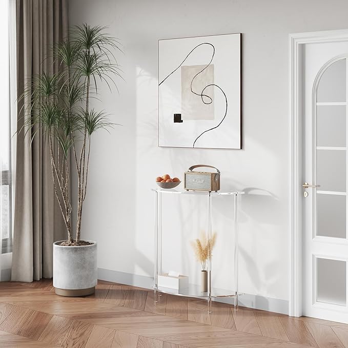 Acrylic Console Table, 2-Tier Half Moon Sofa Couch Table - Image 4