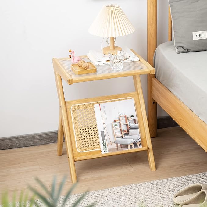Tiita Rattan Side Table, Mid Century Nightstand, Bamboo Accent Bedside Tables - Image 6