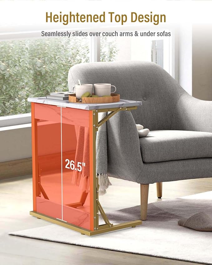 Tatub 24" Folding TV Tray Table, Marble C Shaped End Table - Image 7