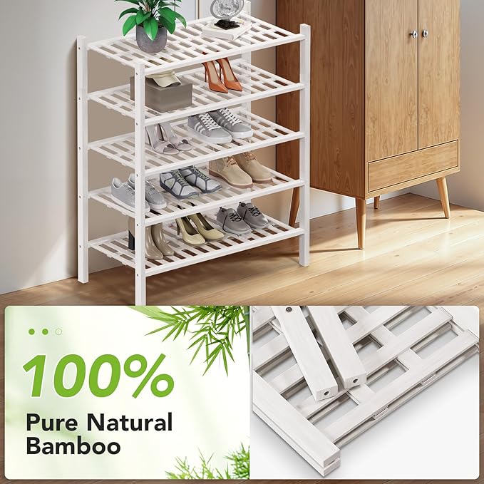 Haddockway 5 Tier Bamboo Shoe Rack Storage Organizer, Small Space 27"x11"x32" - Image 5