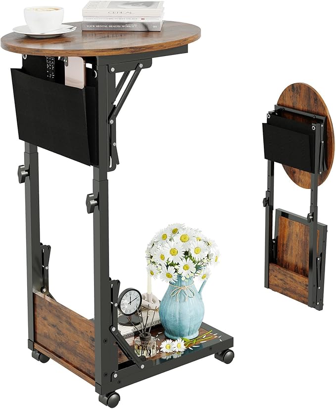 Folding C Shaped End Table, Small Side Table - Image 8