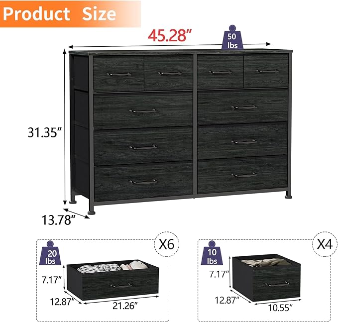 Furnulem Bedroom Dresser for 55”Long TV Stand Entertainment Center Dressers & - Image 3