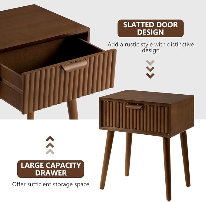 COSIEST Modern End Table w Striped Pattern, Mid-Century Nightstand w Storage - Image 6