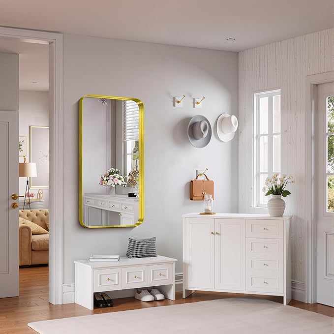 FORBATH 24x48 Inch Bathroom Mirror, Brushed Gold Deep Frame Narrow Wall Mirror - Image 2