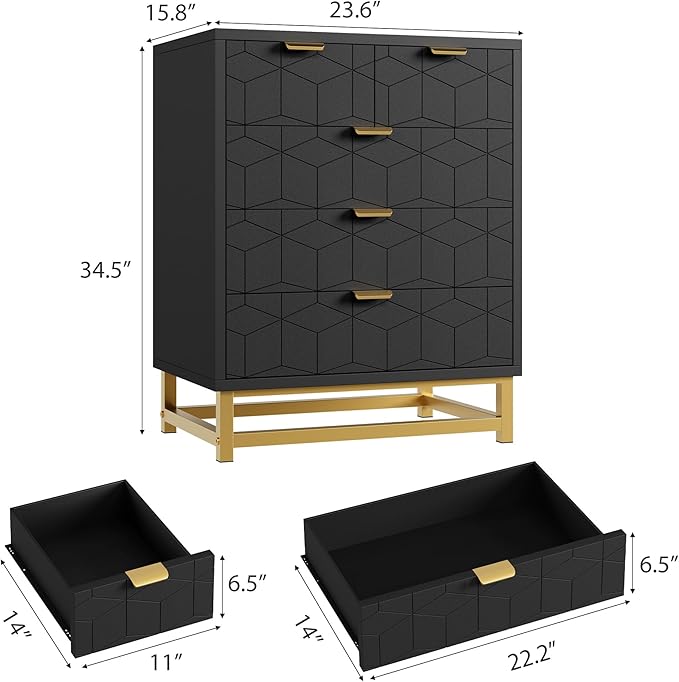 GAOMON Black 5 Drawer Dresser for Bedroom, Chest of Drawers - Image 2