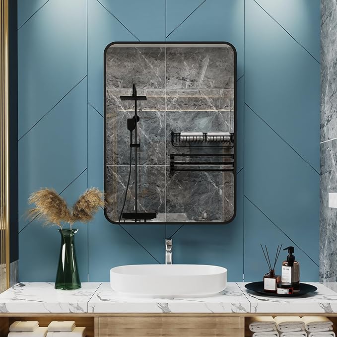 20x28 Inch Black Recessed Bathroom Medicine Cabinet - Image 4