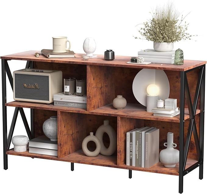 5 Cube Storage Organizer Shelf, Industrial Horizontal Bookshelf, Short Wide by Adompacat