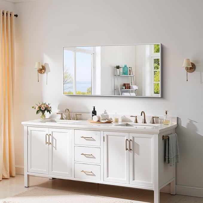YIROMAN Bathroom Mirror 48"x24", Large Brushed Silver Bathroom Mirror - Image 3