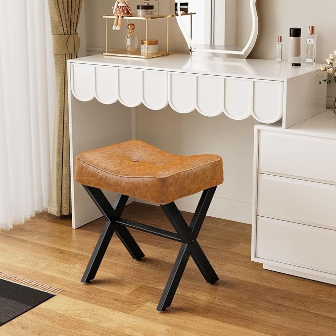 18-Inch Leather Vanity Stool Chair, Vanity Bench - Image 2