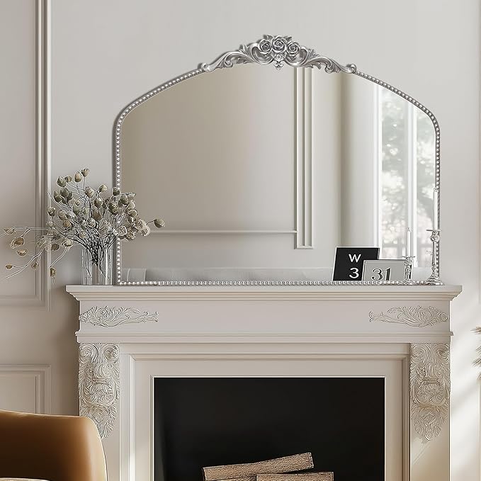 AIXI HOME Silver Arched Mirror, Baroque Wall Mounted Mirror - Image 6