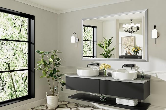 60x40 Inch Silver Bathroom Mirror - Image 8
