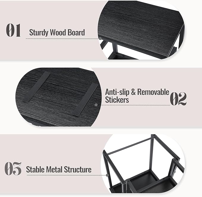 Vrisa Step Stool for Adults Wooden 2 Steps Footstool Heavy Duty RV Bedside - Image 4