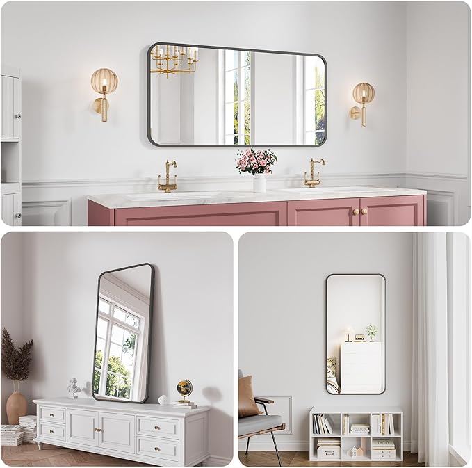 Koonmi Bathroom Mirror, 24X48 Inch Black Metal Framed Mirror - Image 4