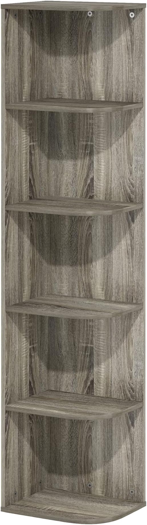 Furinno Pasir 5-Tier Corner Open Shelf Bookcase, French Oak - Image 5