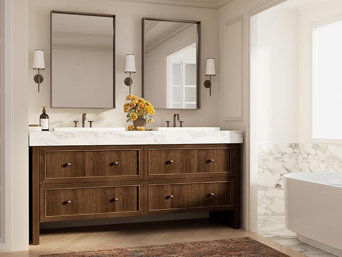 Keonjinn 24 x 36 in Brushed Bronze Bathroom Mirror, Rectangular Metal Frame - Image 2