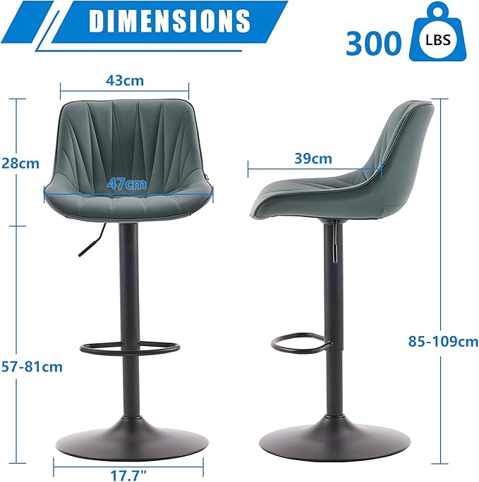 YOUNIKE Bar Stools Set of 2 for Kitchen Island, Adjustable Bar Stool - Image 2