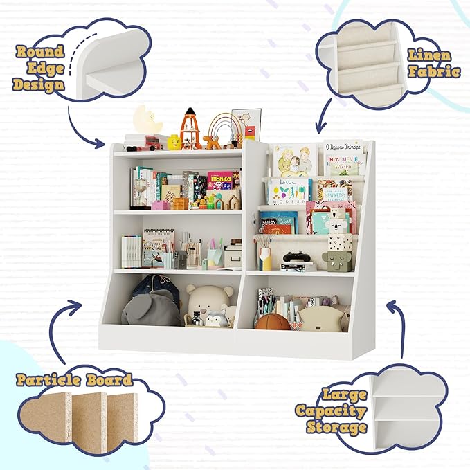 39" Large Kids Wooden Bookshelf and Toy Storage Organizer, Baby Bookcase - Image 3