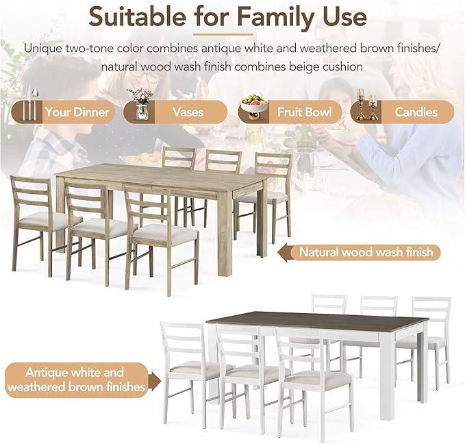 7 Pieces Dining Table Set with 6 Upholstered Chairs, Living Room Desk W/ 2 - Image 5