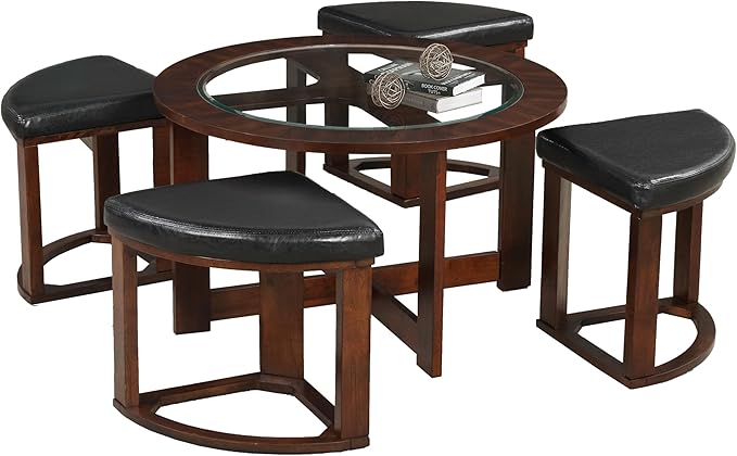 Roundhill Furniture Cylina Solid Wood Glass Top Round Coffee Table by RoundhillFurniture