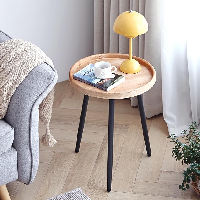 LITA Log Desktop Round Side End Table, Indoor Outdoor Wooden Tray Nightstand - Image 8