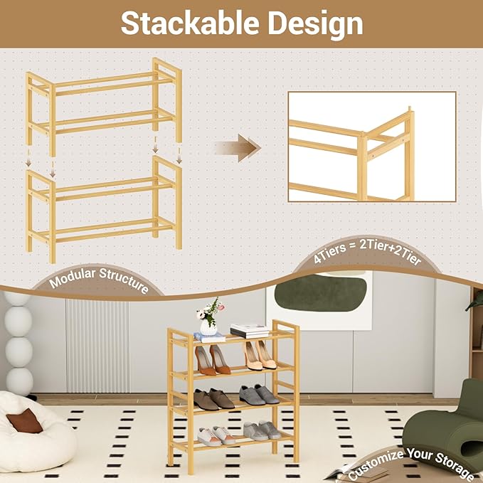 Haddockway Bamboo Shoe Rack for Closet, Free Standing Shoe Organizer - Image 6