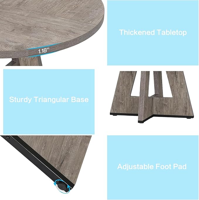 47" Round Dining Table for 4-6, Modern Dinner Table Farmhouse Round Small - Image 4