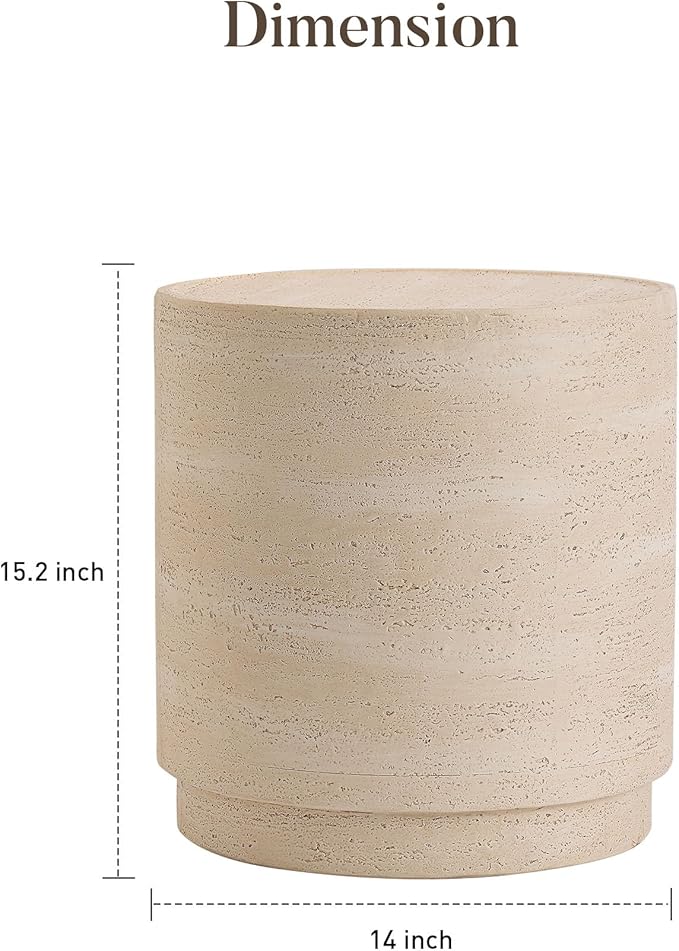 COSIEST 14.4" Outdoor Side Table, Round Concrete End Table - Image 3