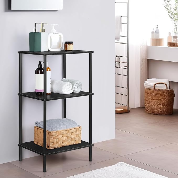 Tall Side Table with Storage 3 Tier Black End Table Metal Storage Shelves - Image 7